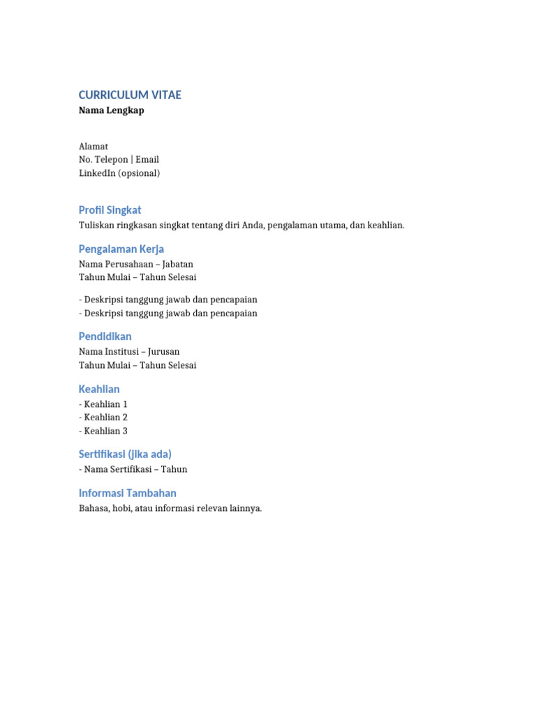 Contoh Curriculum Vitae Profesional | PDF