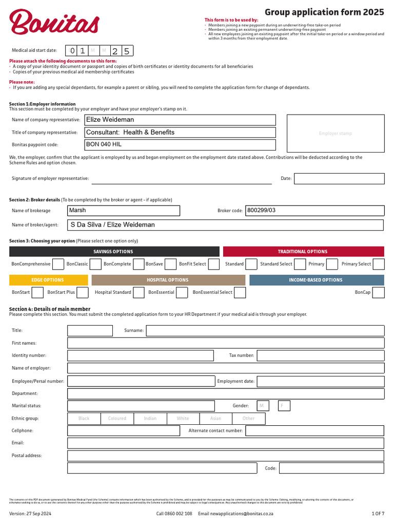 Bonitas Medical Fund Group Application Form | PDF | Managed Care ...