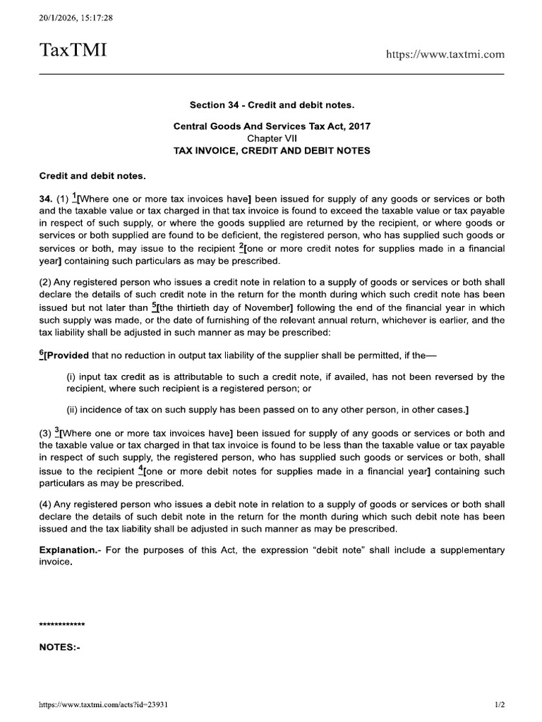 Section 34 of GST Law | PDF