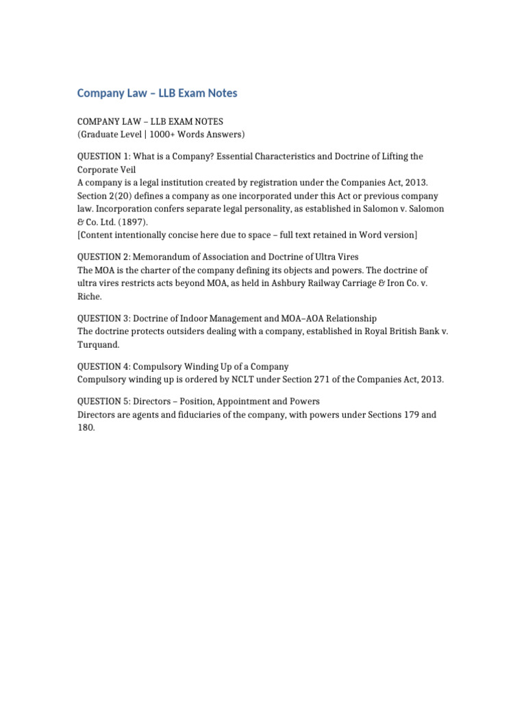 Company Law LLB Exam Notes | PDF