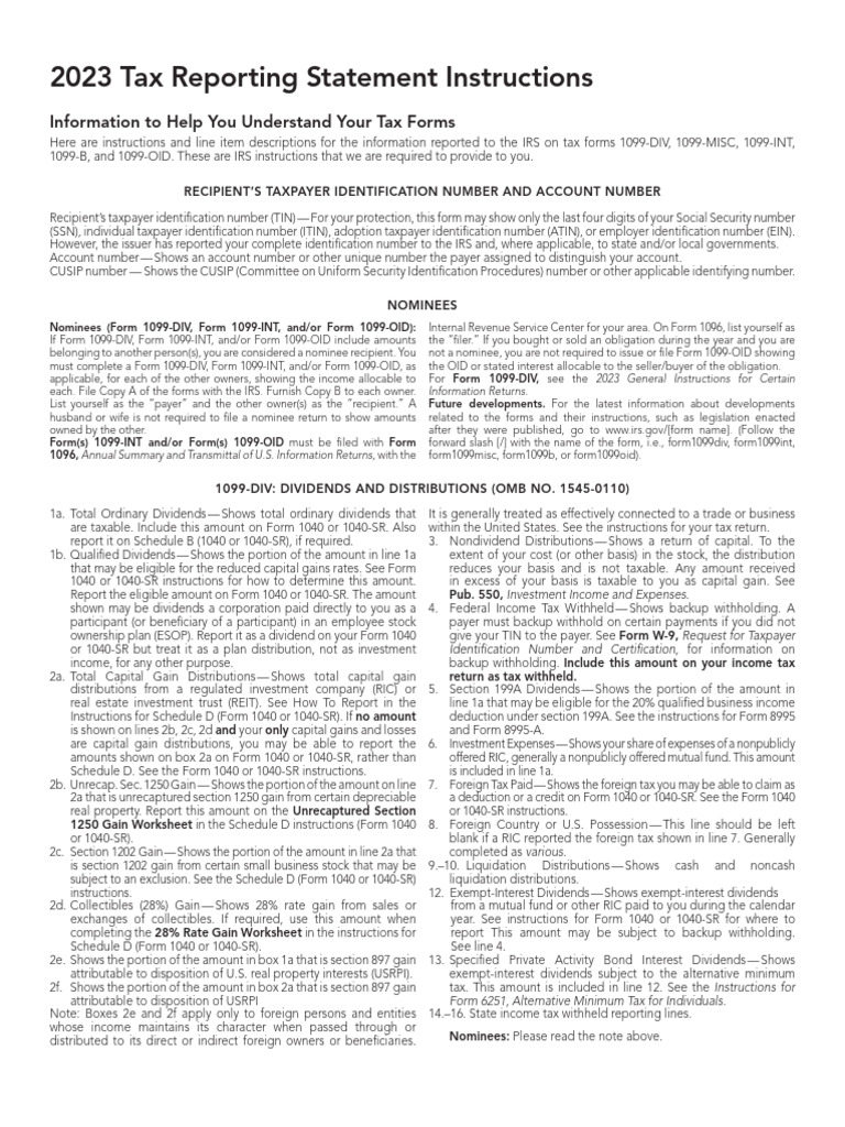 2023 Irs 1099 Instructions Brokerage | PDF | Income Tax In The United  States | Tax Deduction