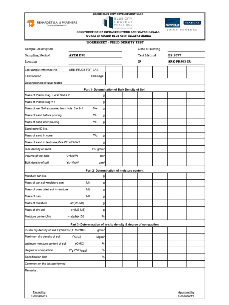 Field Density Test Worksheet for Soil | PDF | Density | Soil Science