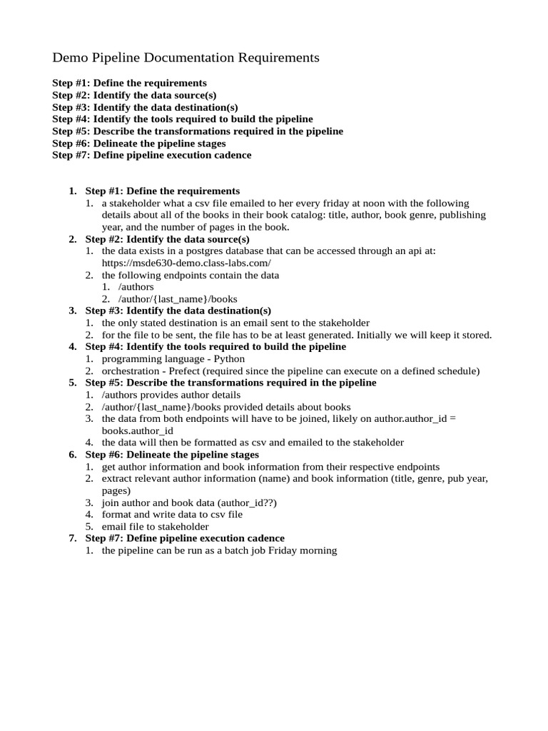 Demo Pipeline Documentation Guide | PDF