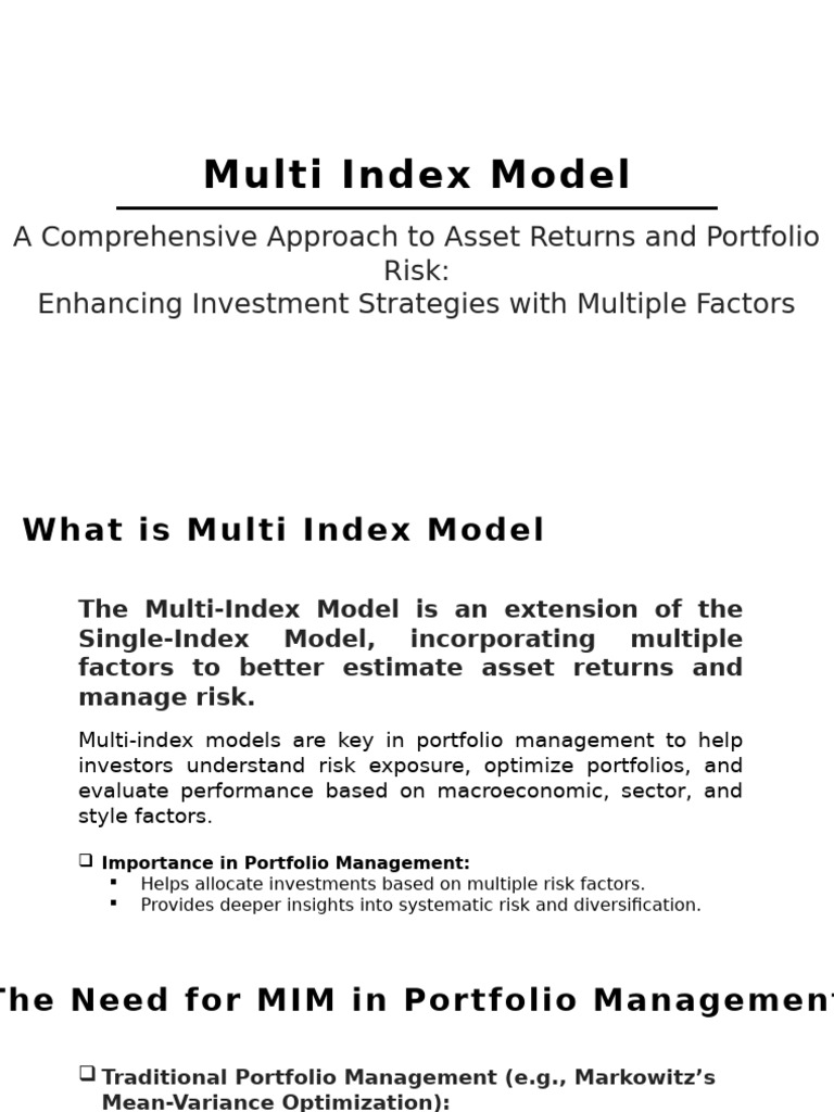 Multi-Index Model for Portfolio Optimization | PDF | Financial Risk ...
