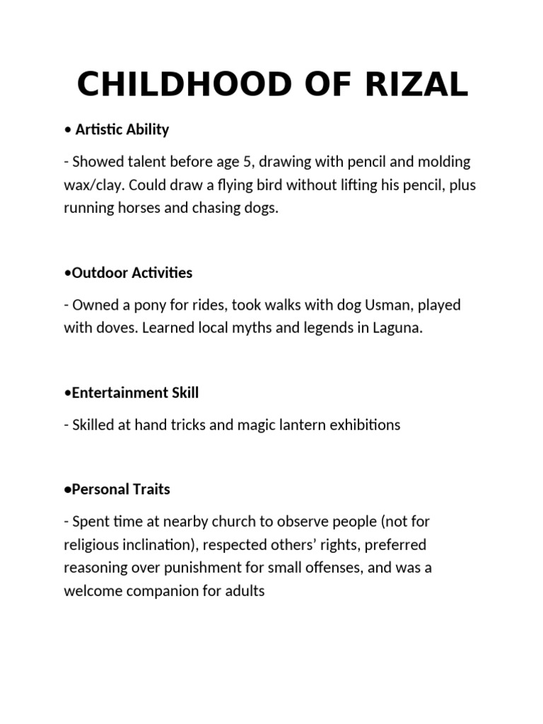 Childhood of Rizal (Lyka,Rhainer) | PDF