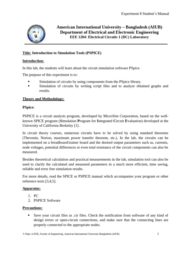 DC Lab Exp 8 Student Manual (Summer 22-23) | PDF | Electrical Network ...