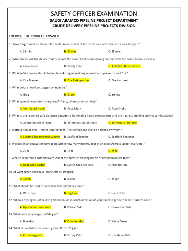 Safety Officer Exam Questions Guide | PDF | Safety