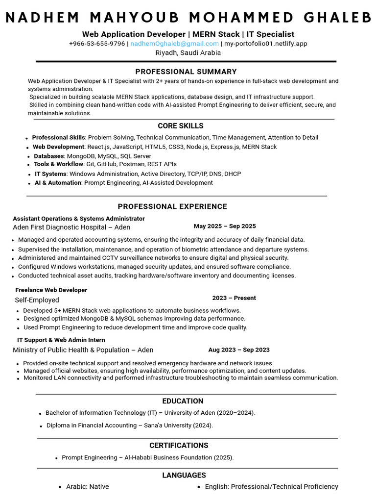 MERN Stack Web Developer & IT Specialist | PDF | Web Development | My Sql