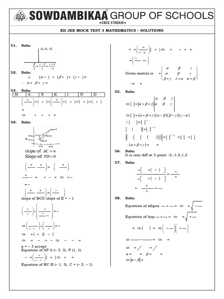 JEE Mock Test 3 Mathematics Solutions | PDF | Elementary Mathematics ...