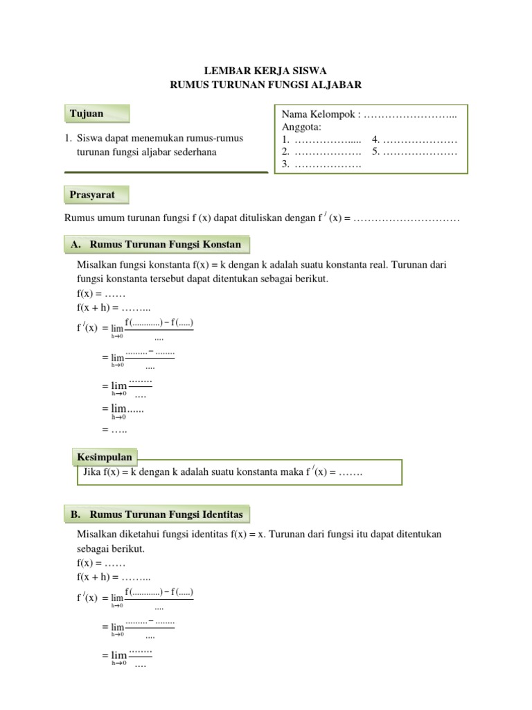 Lks Rumus Turunan Fungsi