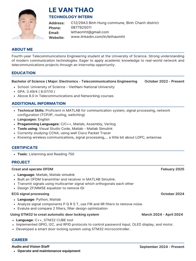 Telecommunications Engineering Student Profile | PDF