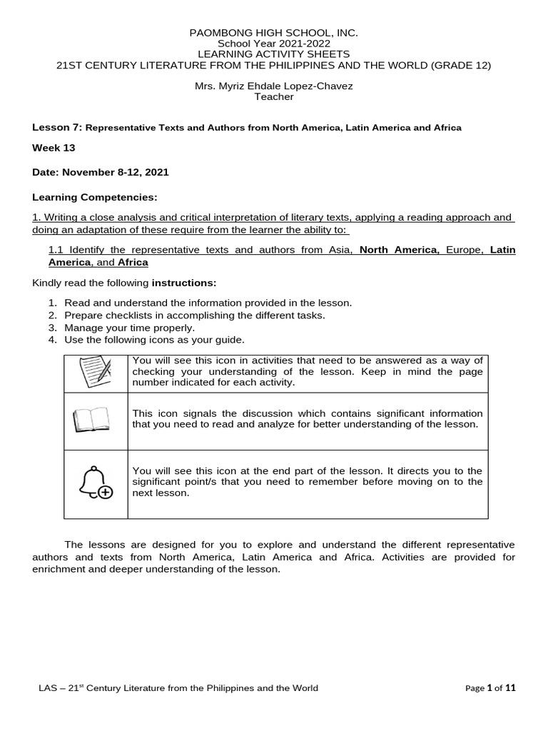 Grade 12 Literature Learning Activity Sheets | PDF | Gabriel García ...