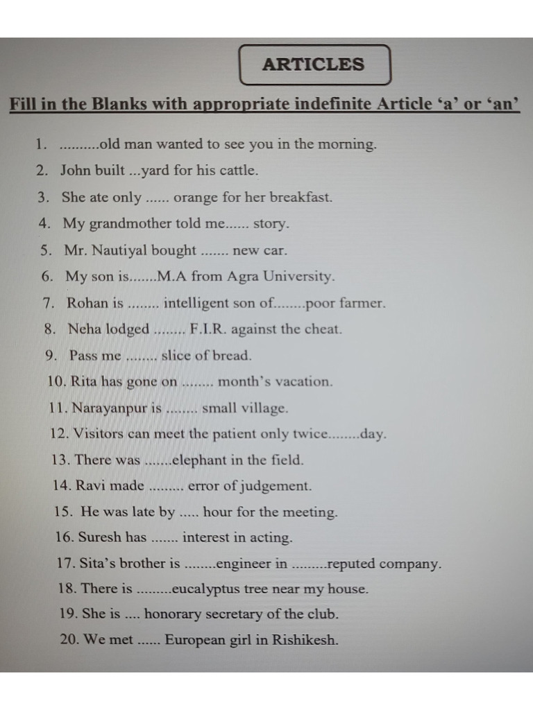 Articles & Prepositions Exercises | PDF