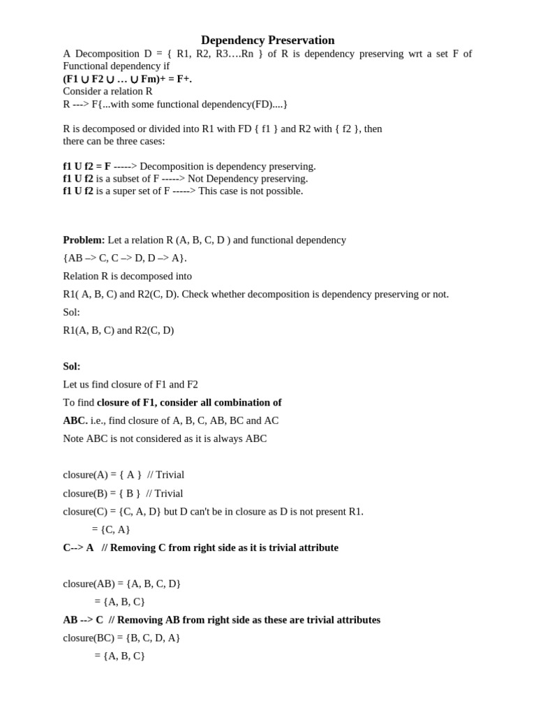 Dependency Preservation in Database Decomposition | PDF