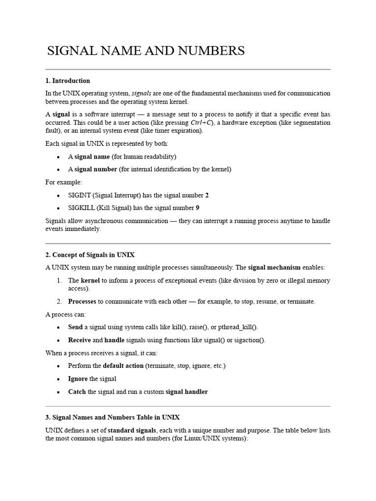 Signal Name and Numbers | PDF | Software | Computer Architecture