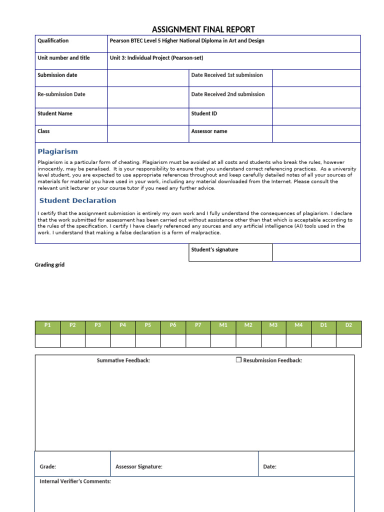 BTEC Level 5 Art & Design Report | PDF