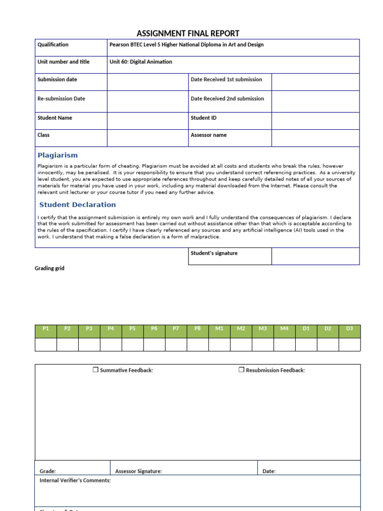 BTEC Level 5 Digital Animation Report | PDF