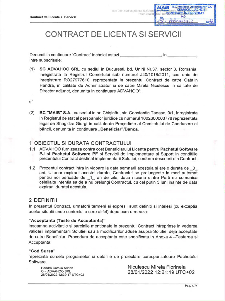 Contract de Licenta Si Servicii 49 Din 09.02.22_Advahoo SRL | PDF
