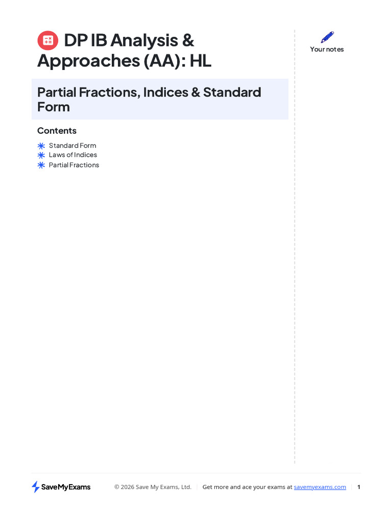 Standard Form, Indices & Partial Fractions | PDF