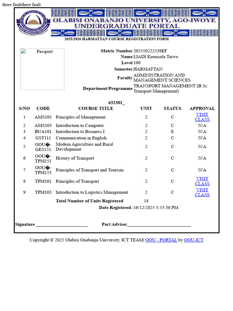 2025/2026 Harmattan Course Registration | PDF