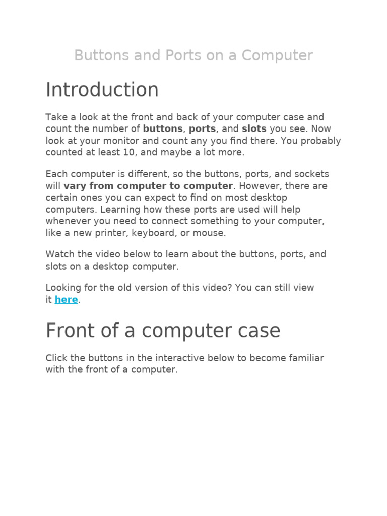 Computer Buttons and Ports Guide | PDF | Image Scanner | Printer ...