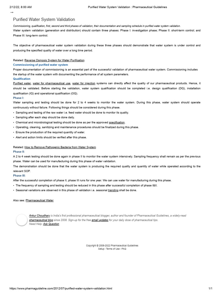Purified Water System Validation Guide | PDF | Verification And Validation