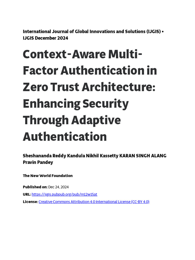 Context-Aware MFA in Zero Trust Security | PDF | Computer Security ...
