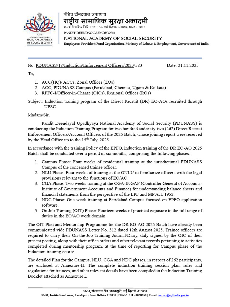 Induction Training for EO/AO 2025 Batch | PDF