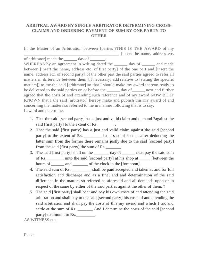 Arbitral Award on Cross-Claims Payment | PDF | Arbitral Tribunal ...