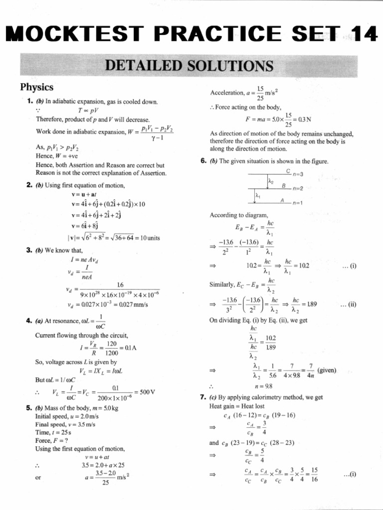 20 JAN SOLUTION JEE MOCKTEST PRACTICE SET 14 (1) | PDF