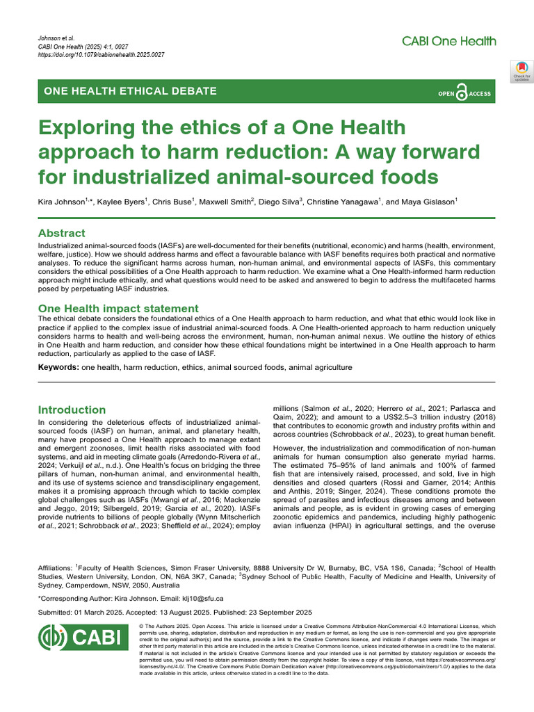 Johnson Et Al 2025 Exploring the Ethics of a One Health Approach to ...