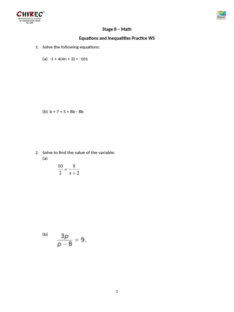 Math Equations and Inequalities Practice | PDF