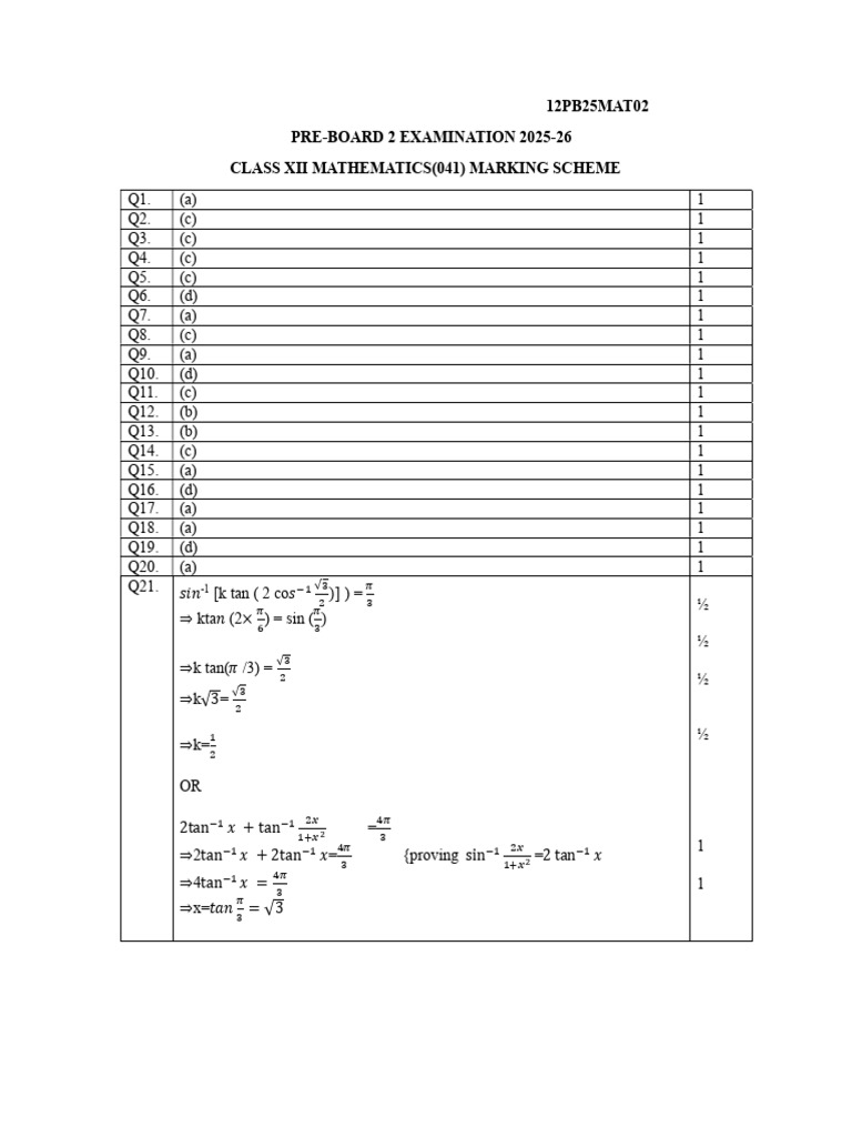 Class XII Mathematics Marking Scheme 2025-26 | PDF
