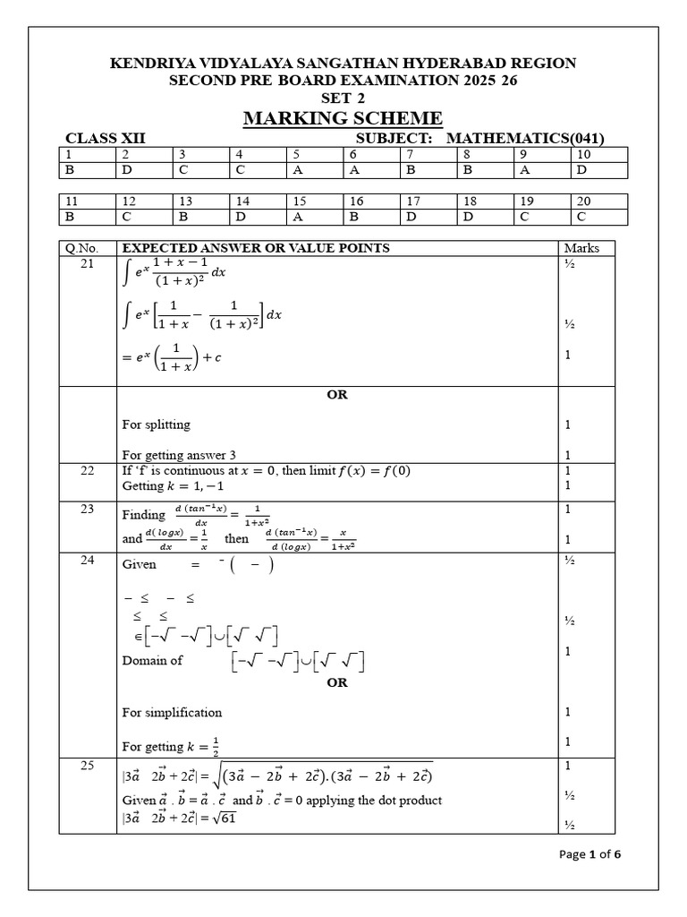 Class XII Mathematics Pre-Board Marking Scheme | PDF | Mathematical ...