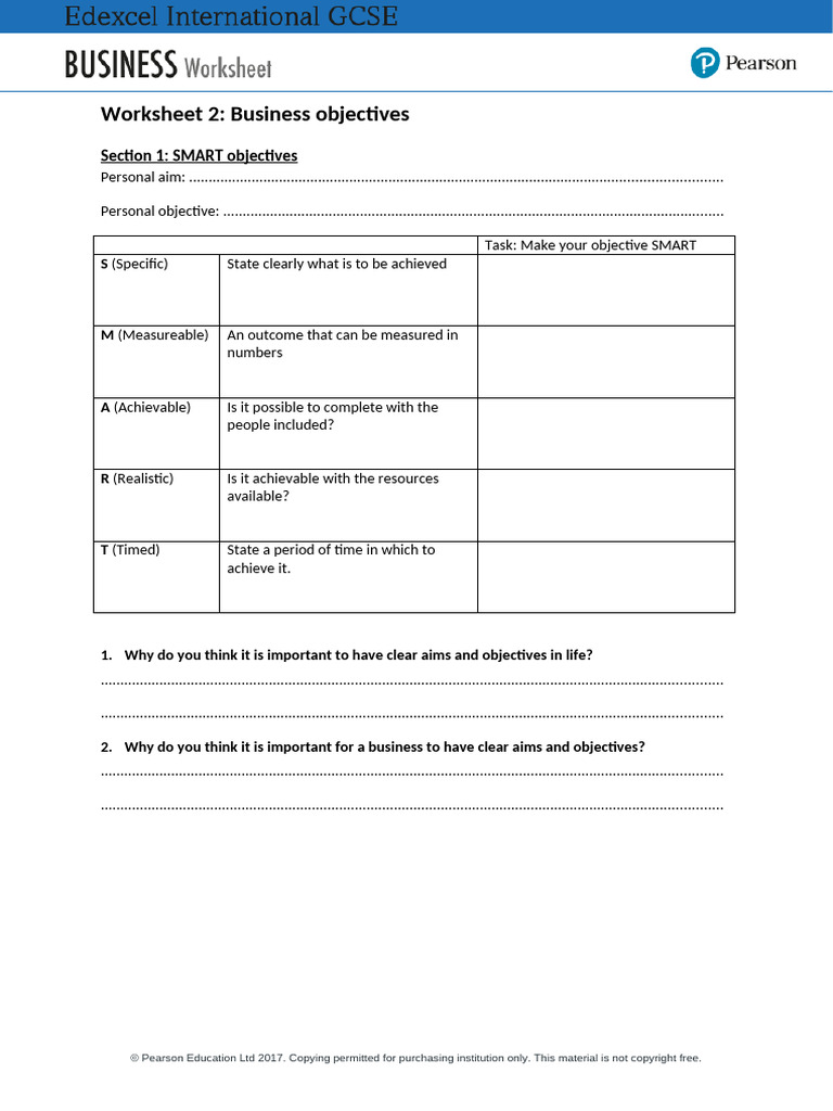 SMART Business Objectives Worksheet | PDF | Economies