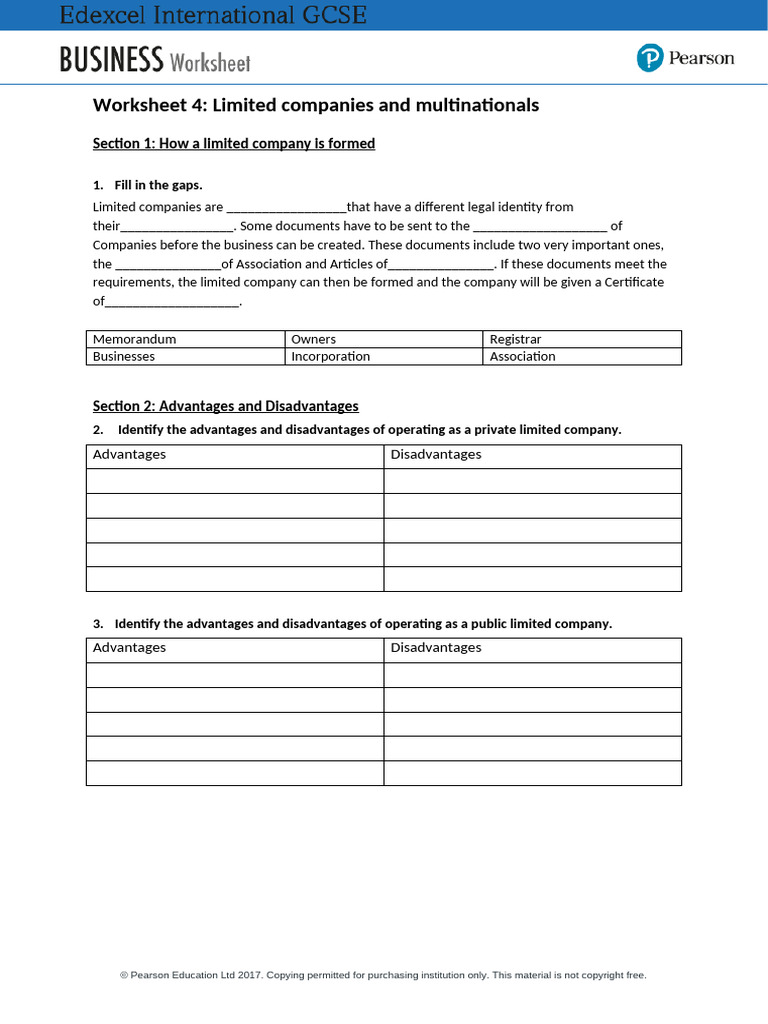 Worksheet 4 Limited Companies and Multinationals(1) | PDF | Business ...