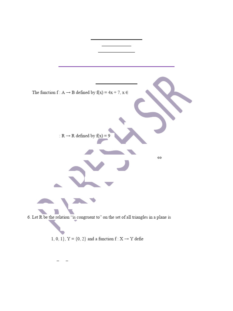 Class XII Mathematics: Relations & Functions Worksheet | PDF | Function ...