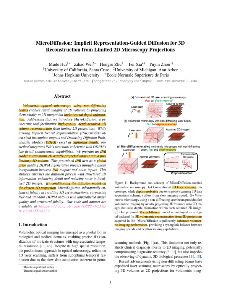 MicroDiffusion for 3D Reconstruction | PDF | Microscopy | Applied ...