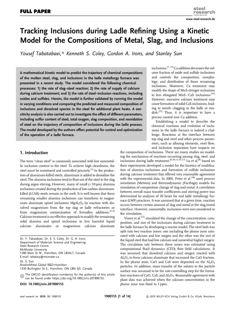 Tracking Inclusions During Ladle Refining Using a Kinetic Model for the ...