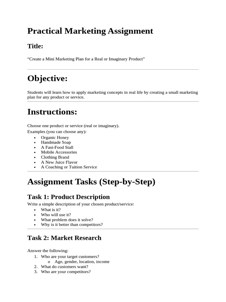 Mini Marketing Plan Assignment Guide | PDF | Marketing | Brand