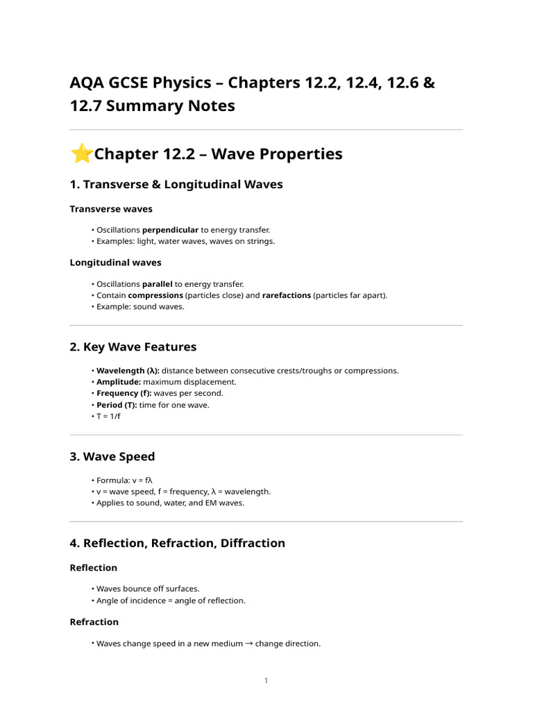 Aqa Physics Ch12 Notes | PDF | Waves | Sound