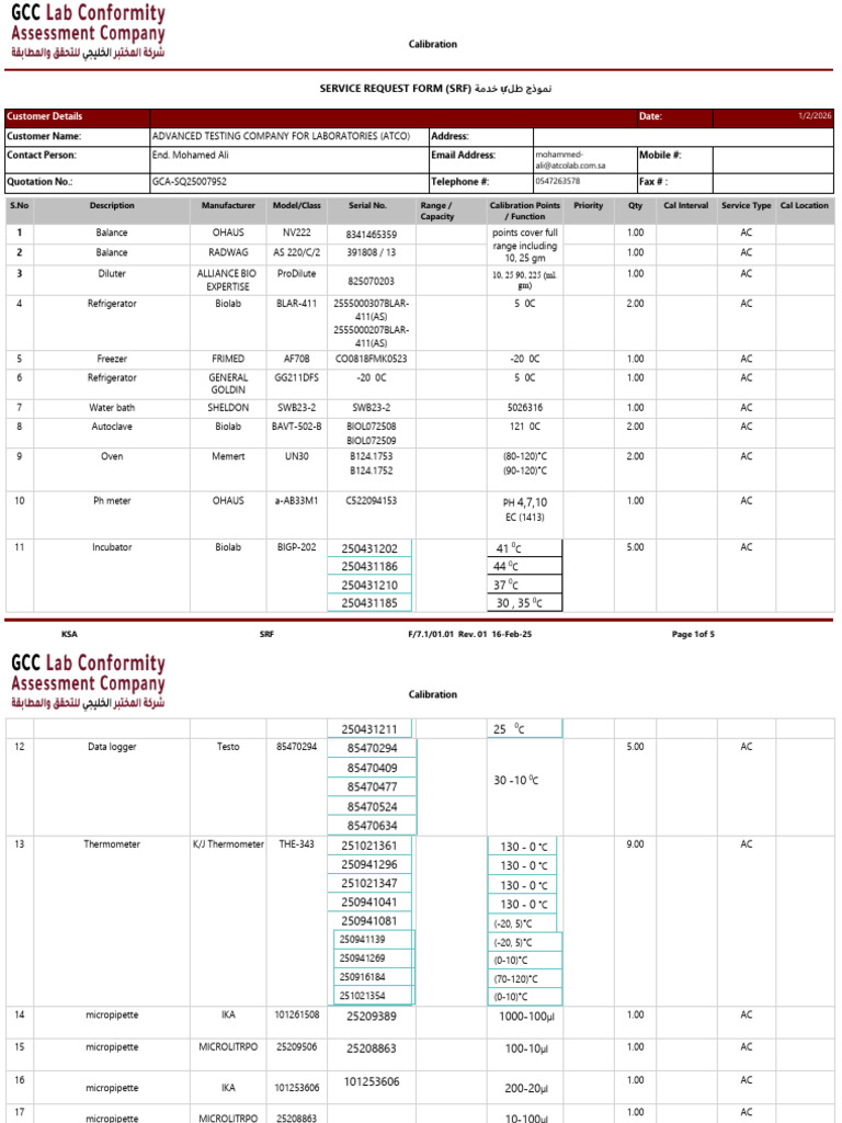 SRF GCA-SQ25007952 final | PDF | Laboratory Equipment