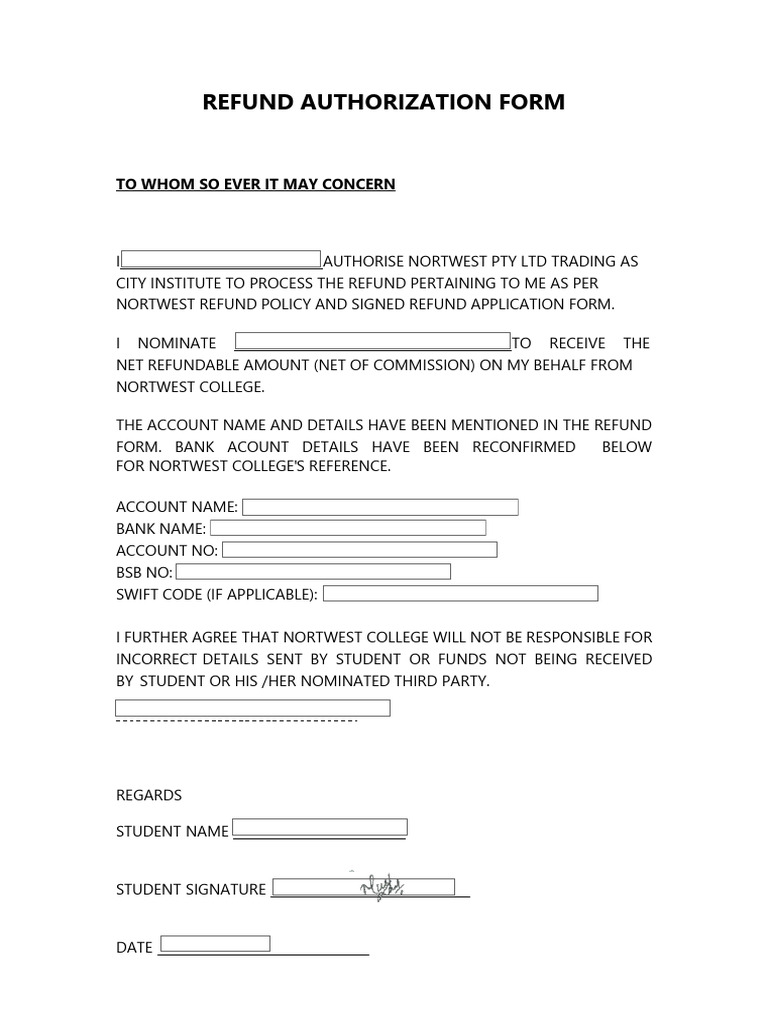 Refund Authorization Form Template | PDF