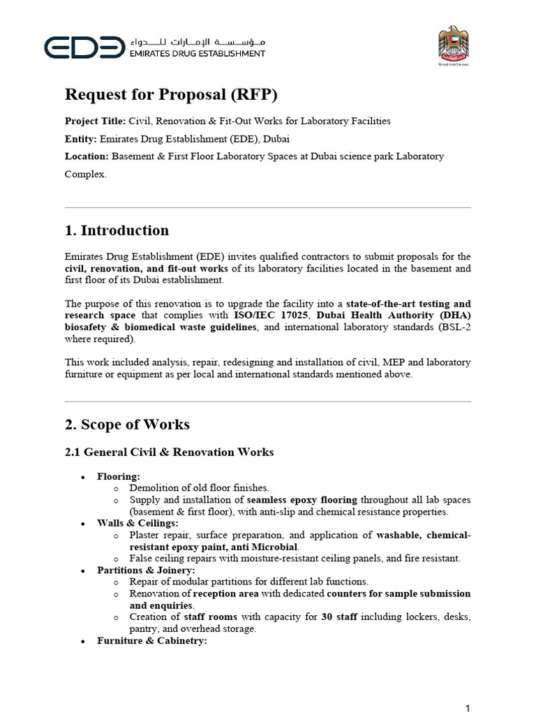 Civil Renovation Fit-Out Works for Laboratory Facilities RFP | PDF ...
