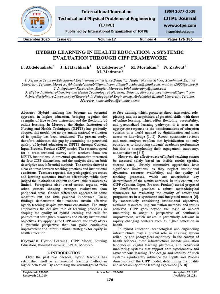 Hybrid Learning Evaluation in Health Education | PDF | Pedagogy | System