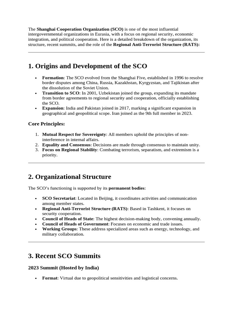 Overview of the Shanghai Cooperation Organization | PDF | Foreign ...