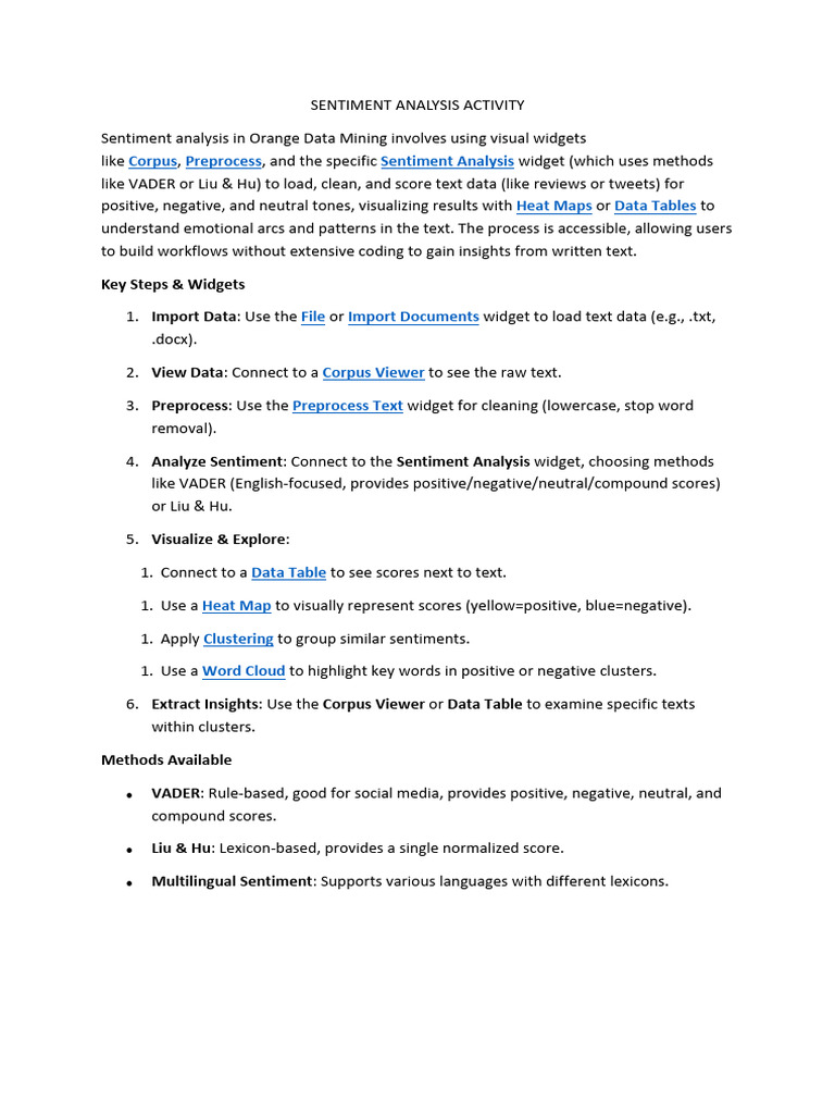 Orange Data Mining Sentiment Analysis Guide | PDF