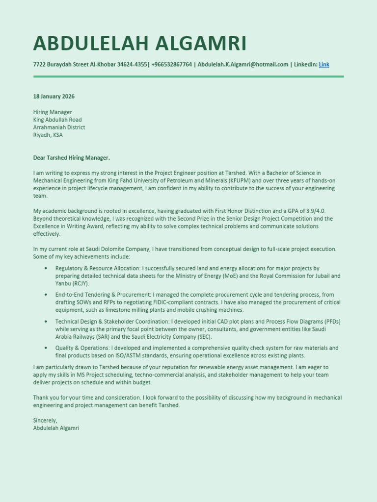 Project Engineer Application - Abdulelah Algamri | PDF | Saudi Arabia ...