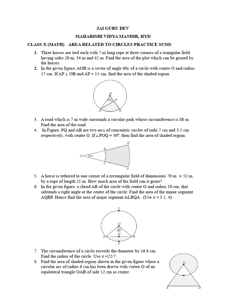 Area Related to Circles Practice Problems | PDF | Area | Circle