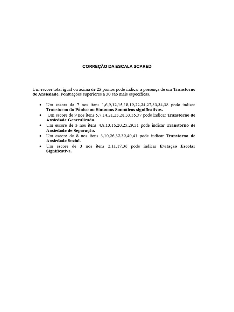 Correção Da Escala Scared | PDF